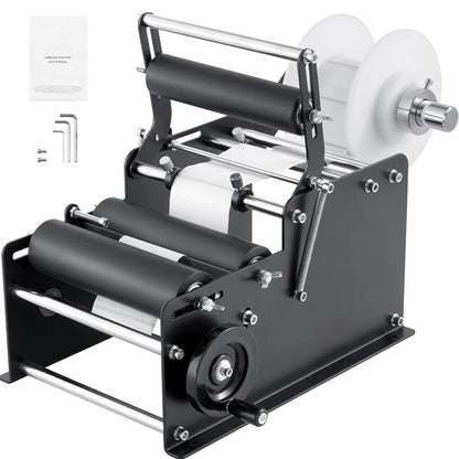 SucceBuy Manual Round Bottle Labeling Machine Adjustable Bottle Labeler with Pressing Bar