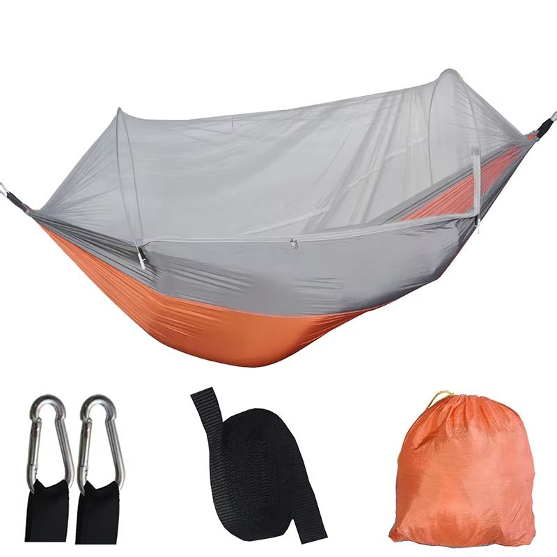 Outdoor Camping Hammock with Mosquito Net Parachute Fabric Hanging Bed 250x120cm