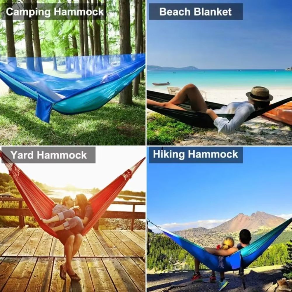 Outdoor Camping Hammock with Mosquito Net Parachute Fabric Hanging Bed 250x120cm