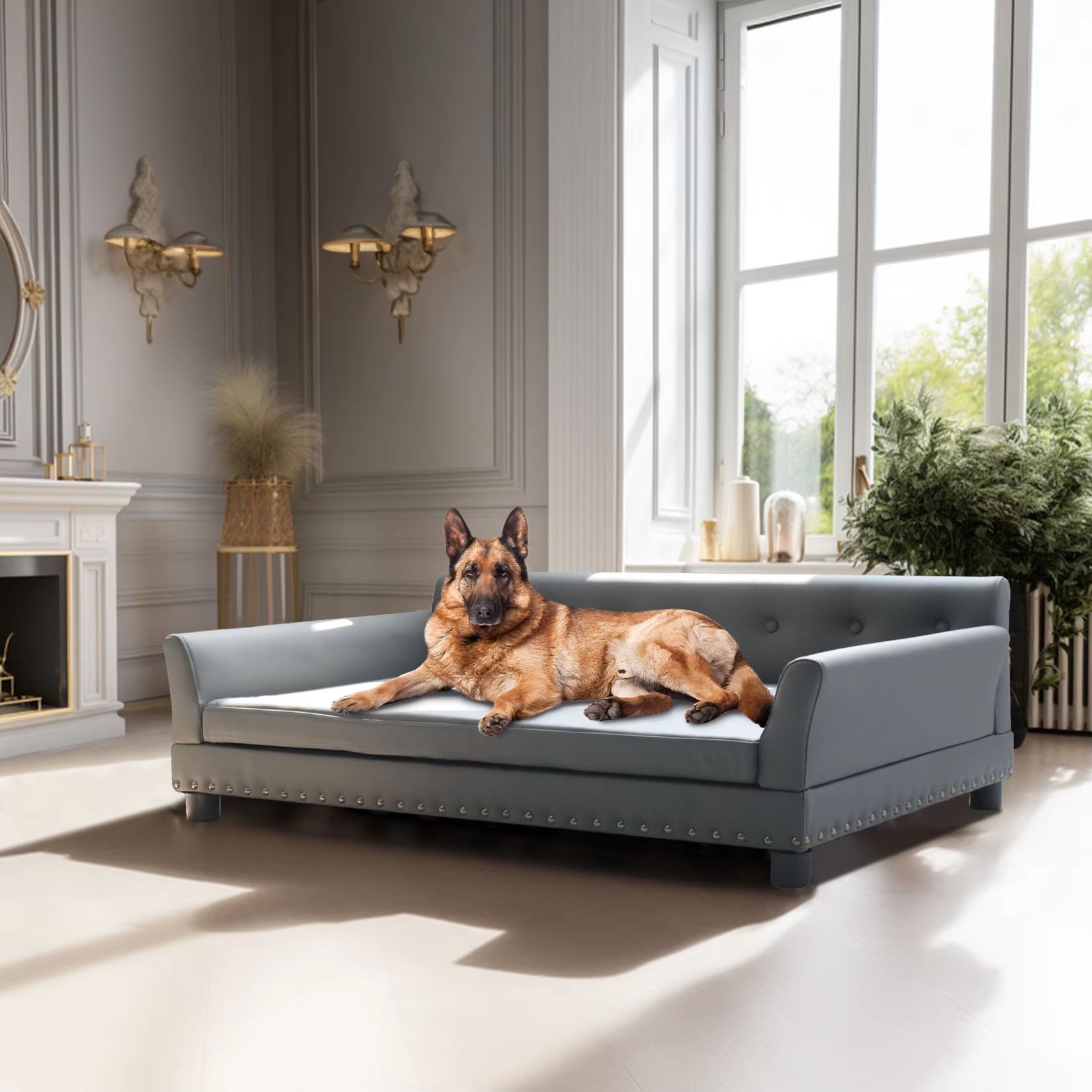 Heavy Duty Pet Sofa Large Raised Dog Bed Cushioned Cat Couch Lounge 1