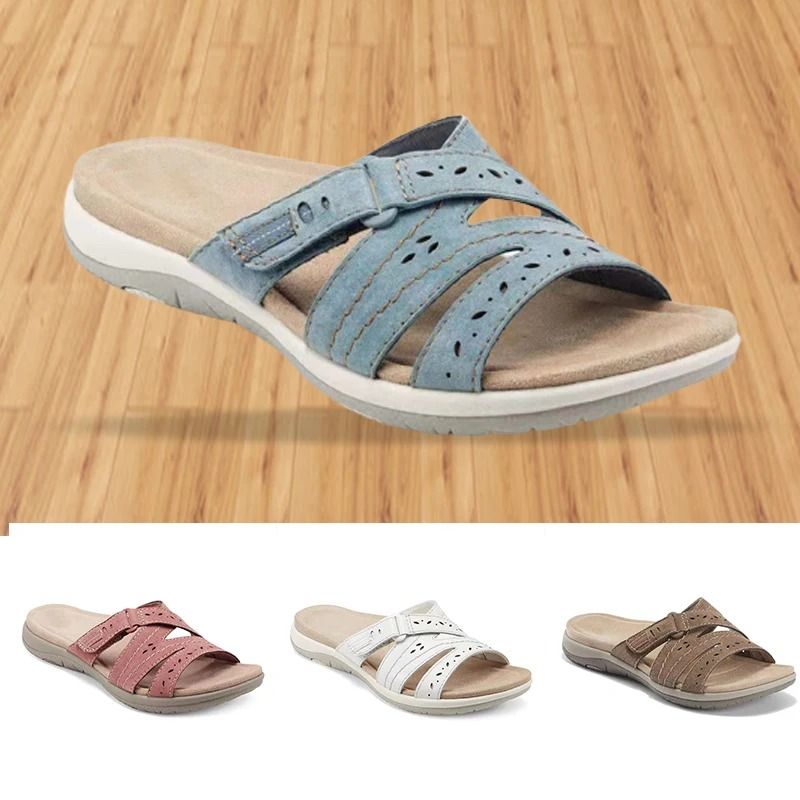 Women Orthopedic Flat Sandals Hook-and-Loop Round Toe Comfy Summer Sandals