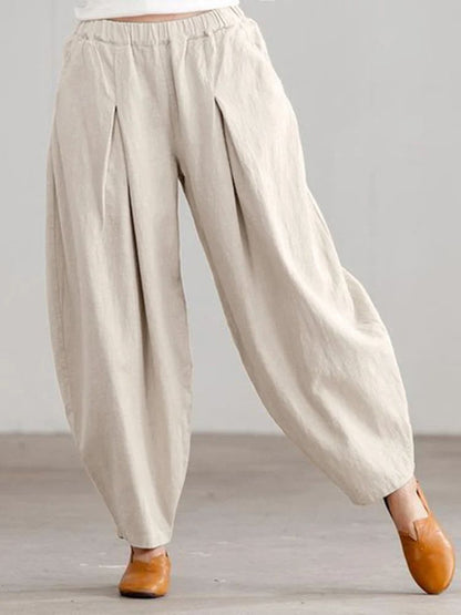 Women Summer Cotton Wide Leg Pants Elastic Waist Loose Casual Trousers 6