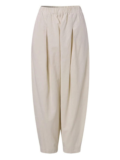 Women Summer Cotton Wide Leg Pants Elastic Waist Loose Casual Trousers 8