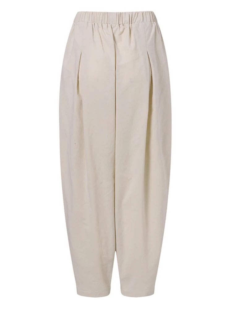 Women Summer Cotton Wide Leg Pants Elastic Waist Loose Casual Trousers 9