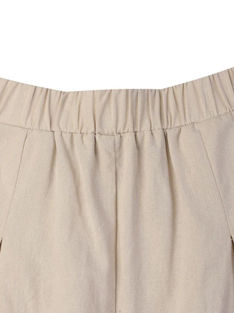 Women Summer Cotton Wide Leg Pants Elastic Waist Loose Casual Trousers 10