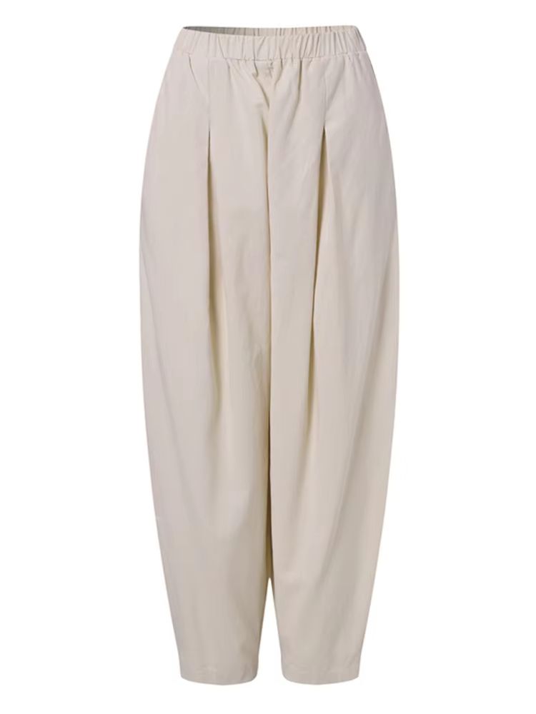 Women Summer Cotton Wide Leg Pants Elastic Waist Loose Casual Trousers 2