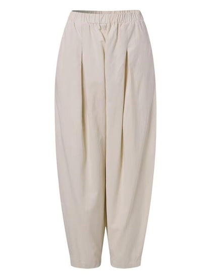 Women Summer Cotton Wide Leg Pants Elastic Waist Loose Casual Trousers 2