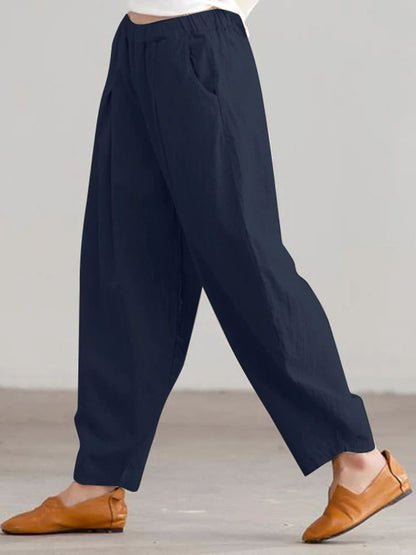Women Summer Cotton Wide Leg Pants Elastic Waist Loose Casual Trousers 5