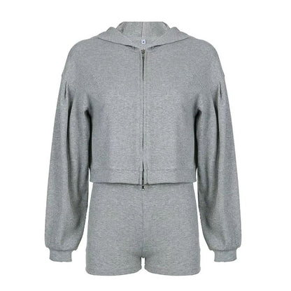 Women Three Piece Tracksuit Set Hooded Jacket Bra And Shorts Casual Sport Outfit 4