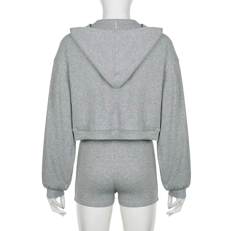 Women Three Piece Tracksuit Set Hooded Jacket Bra And Shorts Casual Sport Outfit 5