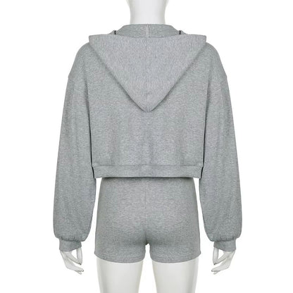 Women Three Piece Tracksuit Set Hooded Jacket Bra And Shorts Casual Sport Outfit 5