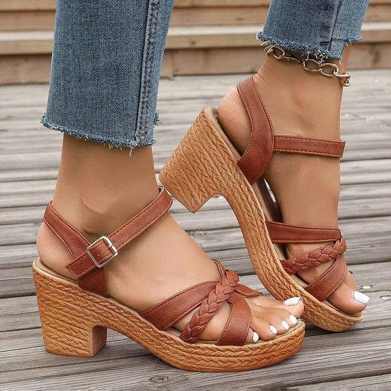 Lucyever Lightweight High Heeled Woven Gladiator Sandals For Women With Ankle Buckle And Platform C 2