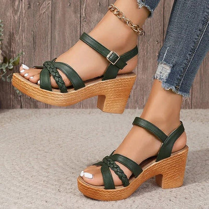 Lucyever Lightweight High Heeled Woven Gladiator Sandals For Women With Ankle Buckle And Platform C 3