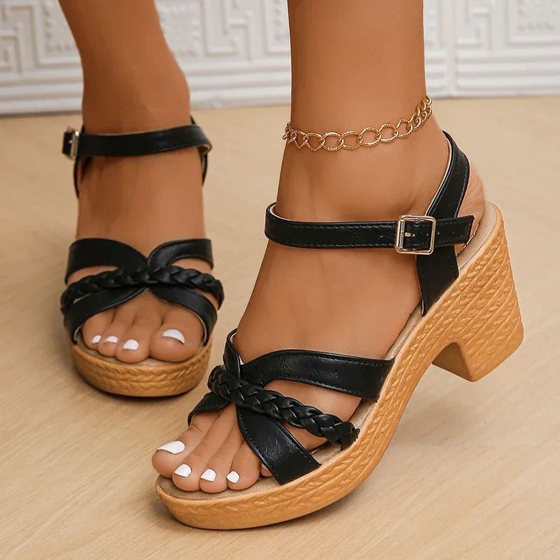 Lucyever Lightweight High Heeled Woven Gladiator Sandals For Women With Ankle Buckle And Platform C 6