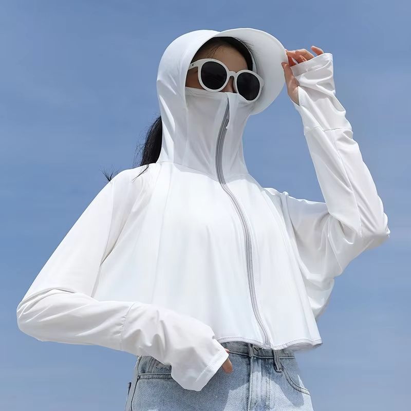 Women UPF 50+ Sunscreen Hoodie Ice Silk UV Protection Long Sleeve Jacket