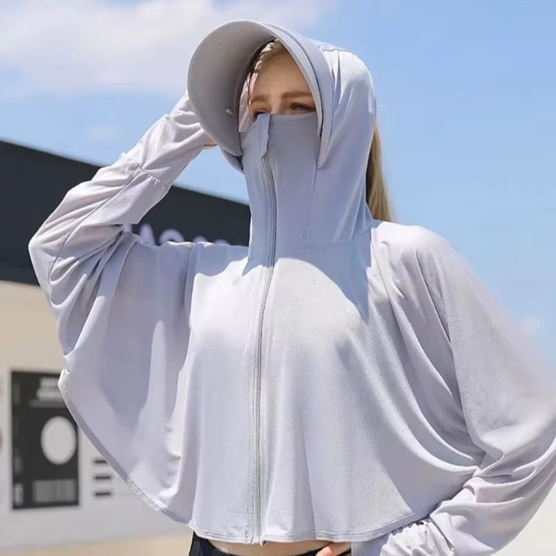 Women UPF 50 Sunscreen Hoodie Ice Silk UV Protection Long Sleeve Jacket 1