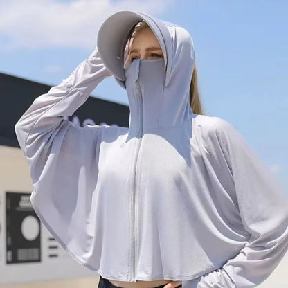 Women UPF 50 Sunscreen Hoodie Ice Silk UV Protection Long Sleeve Jacket 1