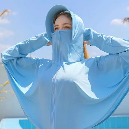 Women UPF 50 Sunscreen Hoodie Ice Silk UV Protection Long Sleeve Jacket 3