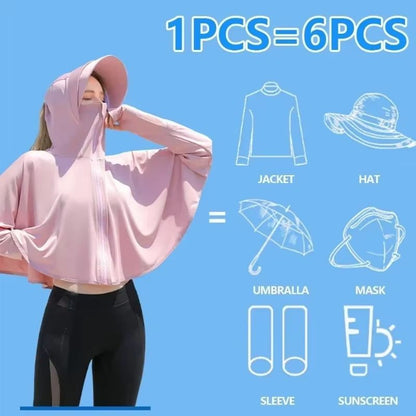 Women UPF 50 Sunscreen Hoodie Ice Silk UV Protection Long Sleeve Jacket 4