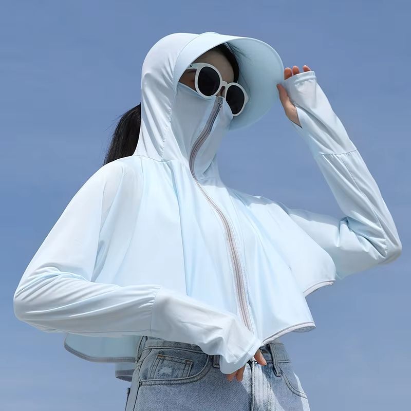 Women UPF 50 Sunscreen Hoodie Ice Silk UV Protection Long Sleeve Jacket 7