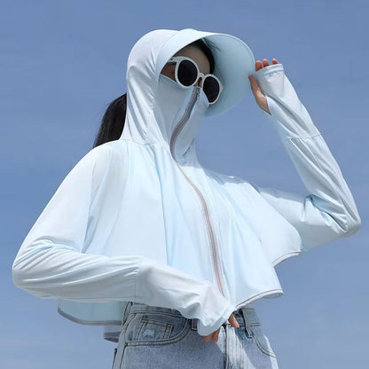 Women UPF 50 Sunscreen Hoodie Ice Silk UV Protection Long Sleeve Jacket 7