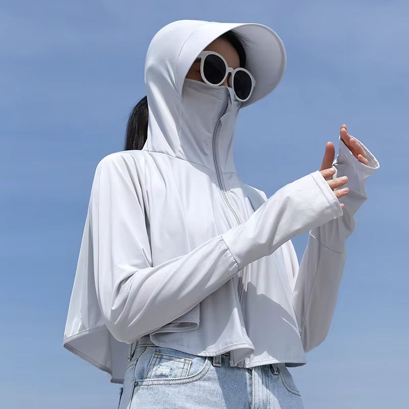 Women UPF 50 Sunscreen Hoodie Ice Silk UV Protection Long Sleeve Jacket 8