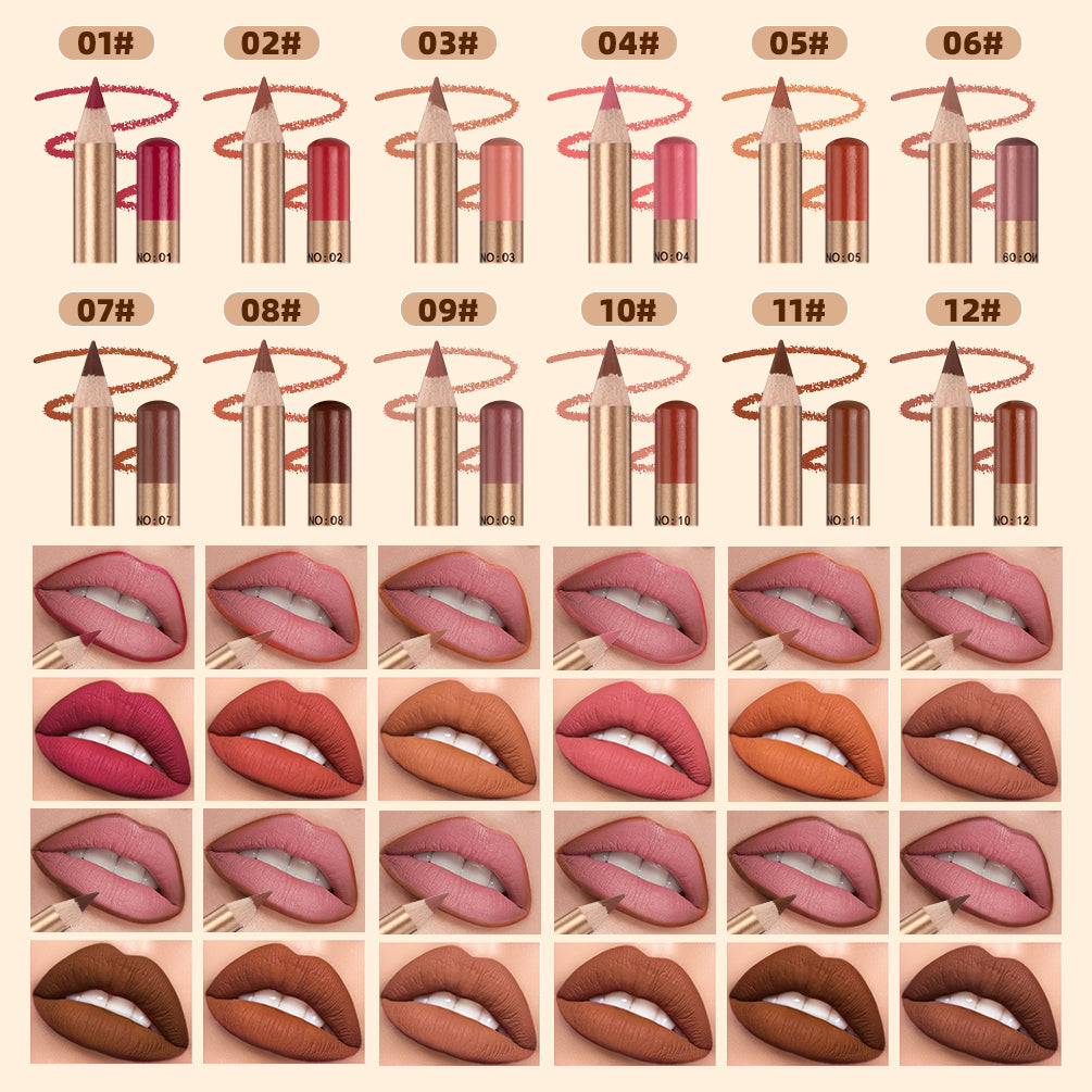 Lip Liner Pencil Set 12 Colors, Waterproof Non-Stick Lip Tint Long Lasting Makeup, Matte Lipstick Pencil