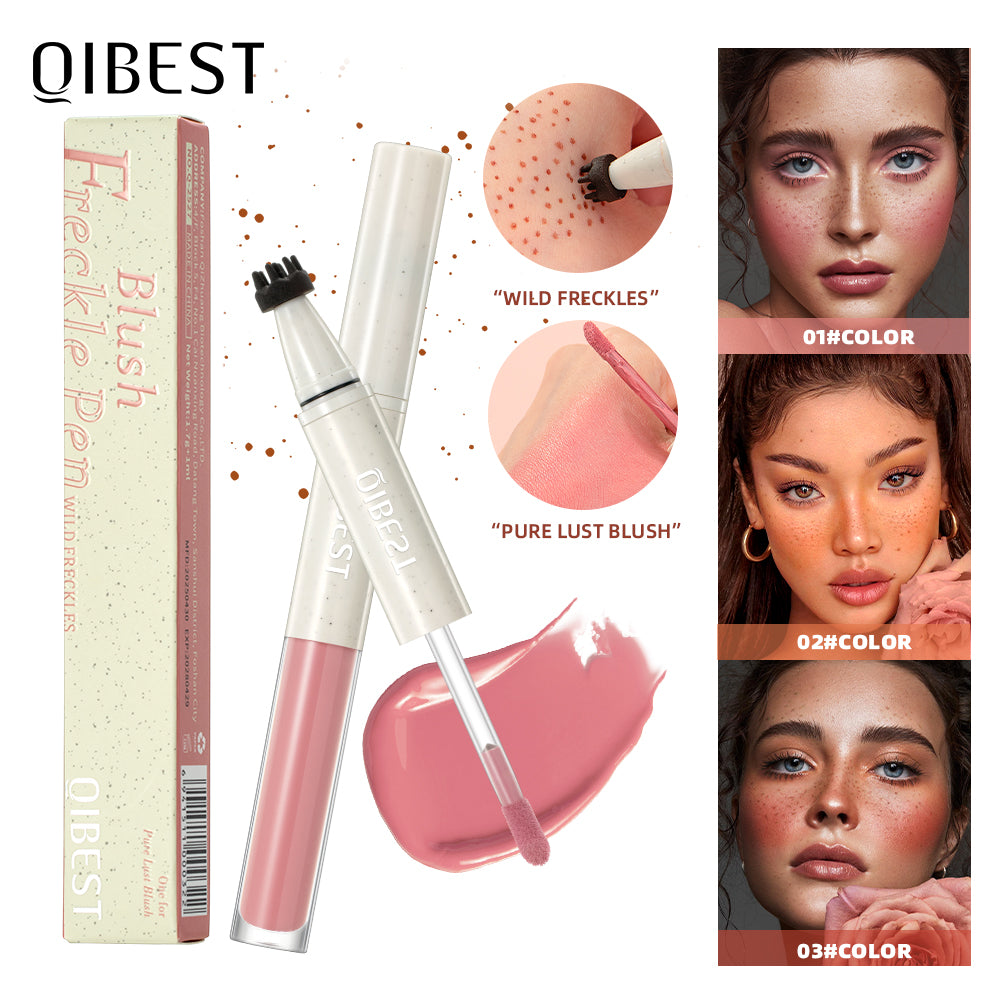 Double Ended Freckles Stamp Pen, Liquid Blush, Waterproof Lasting 2 in 1 Multiuse Stick, Natural Makeup Blusher