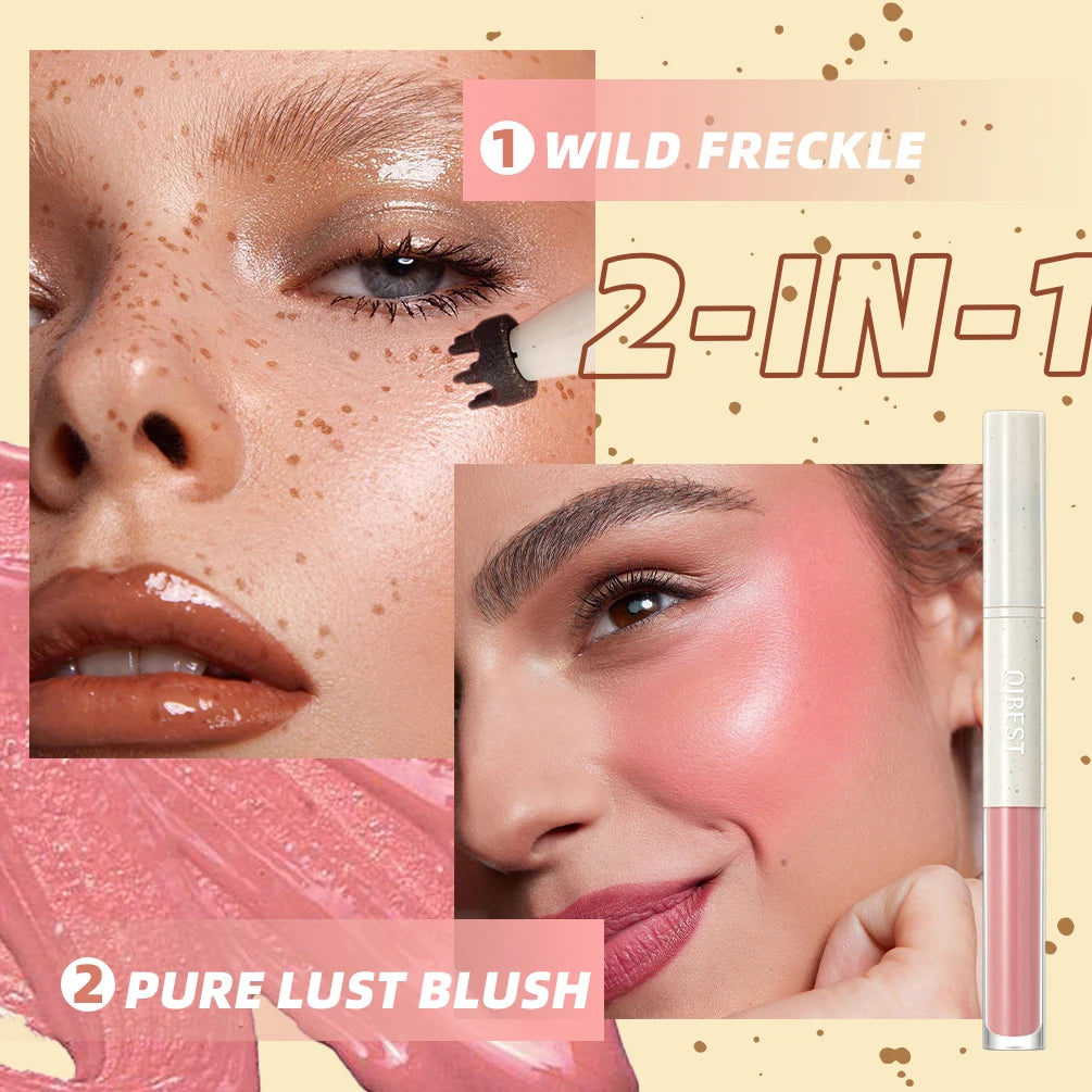 Double Ended Freckles Stamp Pen, Liquid Blush, Waterproof Lasting 2 in 1 Multiuse Stick, Natural Makeup Blusher