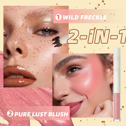 Double Ended Freckles Stamp Pen, Liquid Blush, Waterproof Lasting 2 in 1 Multiuse Stick, Natural Makeup Blusher