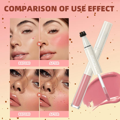 Double Ended Freckles Stamp Pen, Liquid Blush, Waterproof Lasting 2 in 1 Multiuse Stick, Natural Makeup Blusher