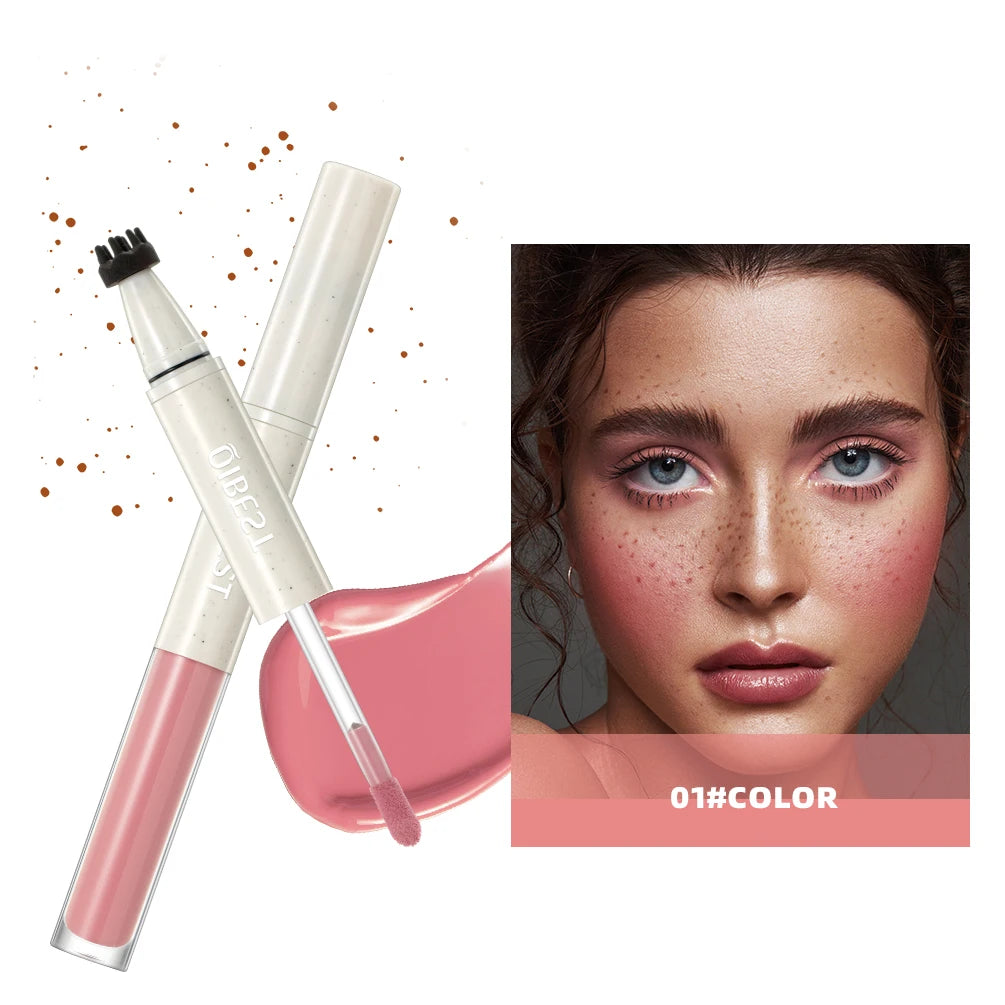 Double Ended Freckles Stamp Pen, Liquid Blush, Waterproof Lasting 2 in 1 Multiuse Stick, Natural Makeup Blusher