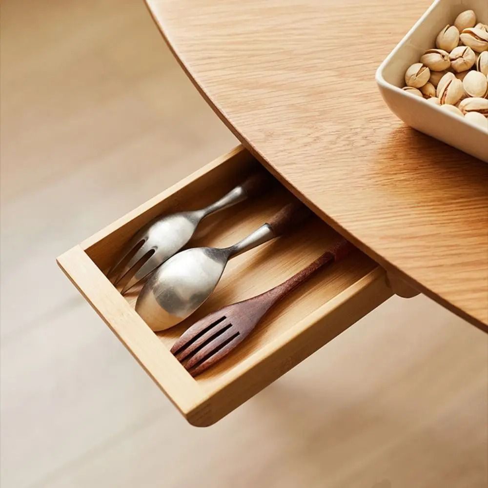 Under Desk Adhesive Wooden Storage Drawer Home Organization Stationery Container 4