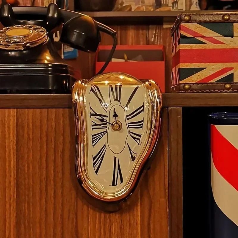 Surreal Melting Distorted Wall Clock in Salvador Dali Style for Home and Garden Decor