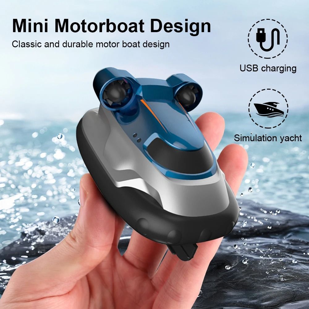 Mini RC Boat with LED Lights High Speed Electric Hovercraft Toy for Kids