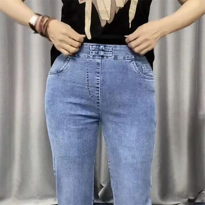 Korean Loose Straight Ankle Length High Stretch Women Denim Pants 4
