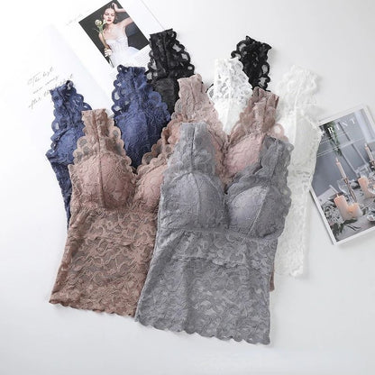 Women Lace Trim Bra Vest Top Backless Thin Sling Underwear 1
