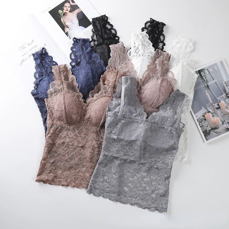 Women Lace Trim Bra Vest Top Backless Thin Sling Underwear 2