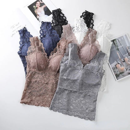 Women Lace Trim Bra Vest Top Backless Thin Sling Underwear 2
