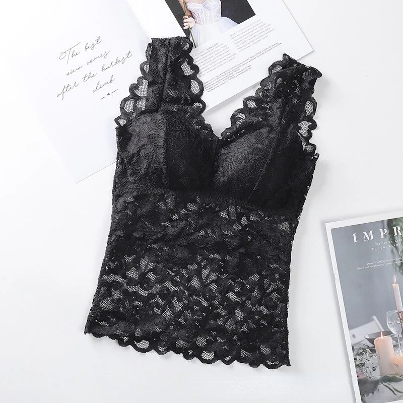 Women Lace Trim Bra Vest Top Backless Thin Sling Underwear 5