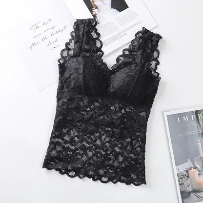 Women Lace Trim Bra Vest Top Backless Thin Sling Underwear 5