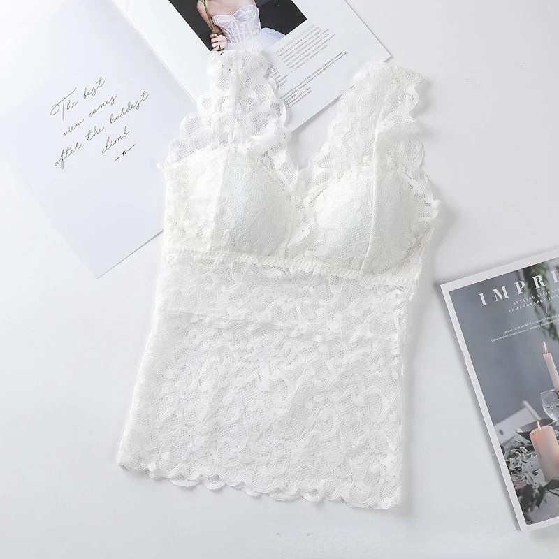 Women Lace Trim Bra Vest Top Backless Thin Sling Underwear 6