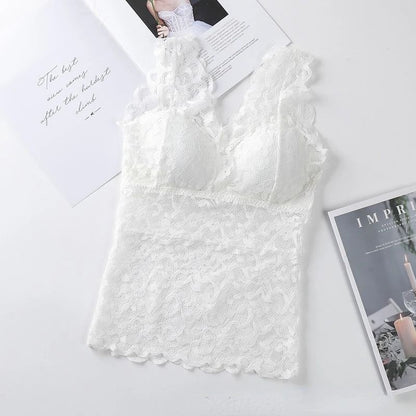 Women Lace Trim Bra Vest Top Backless Thin Sling Underwear 6