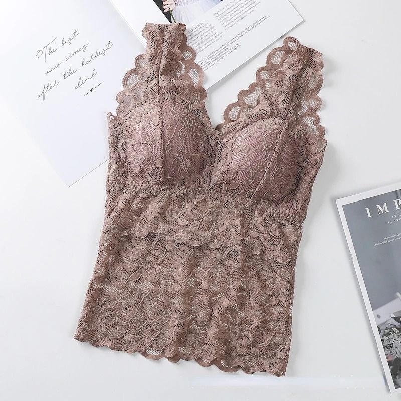 Women Lace Trim Bra Vest Top Backless Thin Sling Underwear 7