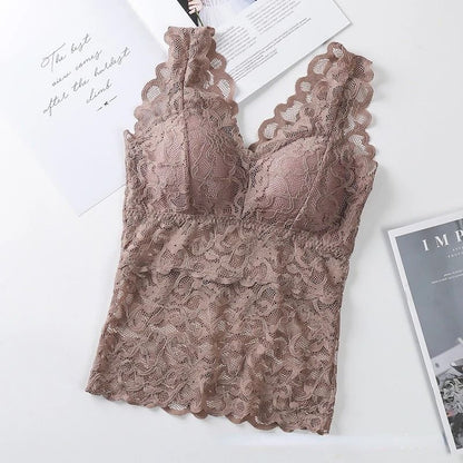 Women Lace Trim Bra Vest Top Backless Thin Sling Underwear 7