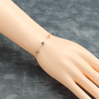Natural Stone Crystal Bead Chain Bracelet For Women In Gold Tone 1