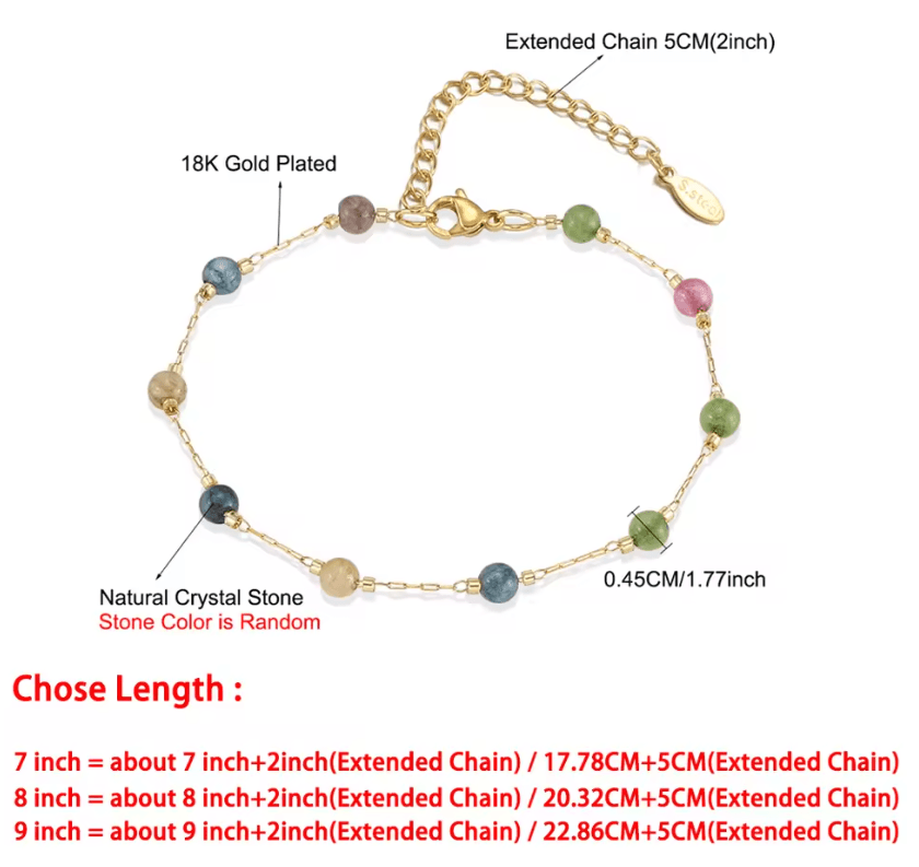 Natural Stone Crystal Bead Chain Bracelet For Women In Gold Tone 3