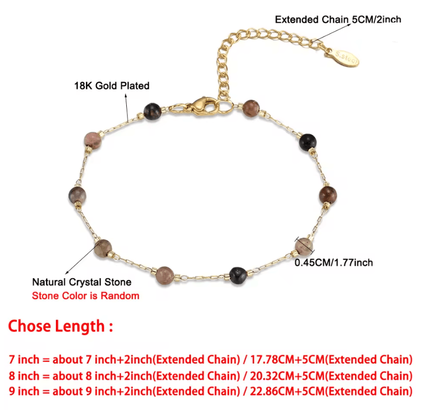 Natural Stone Crystal Bead Chain Bracelet For Women In Gold Tone 4