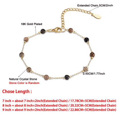 Natural Stone Crystal Bead Chain Bracelet For Women In Gold Tone 4