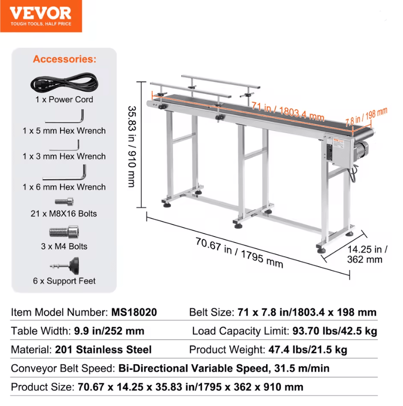 Heavy Duty Motorized PVC Belt Conveyor Double Guardrail 6